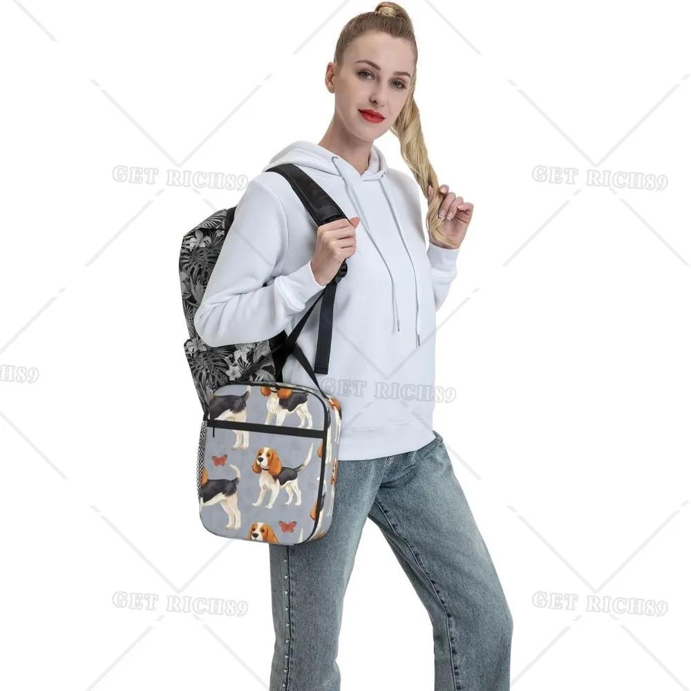 Beagle Patterns Print Lunch Bag for Women/Men/kids Work School Trip Portable Handheld Thickened Insulated Lunch Box with Pocket