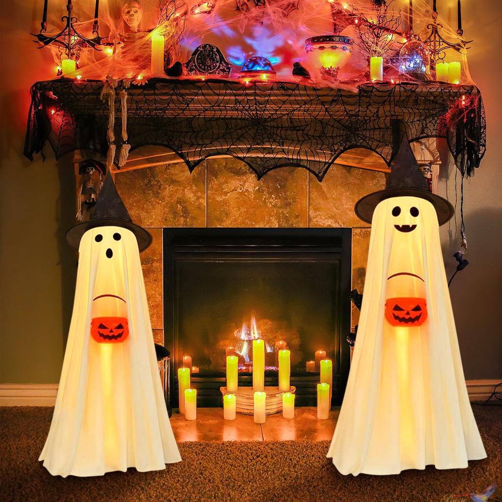 Halloween Decorations Indoor Outdoor, 2 Packs Light Up Spooky With Pumpkin Halloween Decor Crafts, Indoor Cute Party Ghosts Decorations For Table/Home