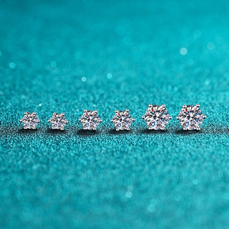 8mm (Each 2ct )Moissanite Earrings Screw Stud Sterling Silver D Vvs1 Lab Diamond With Classic 6 Claws Round Ear Studs For Women