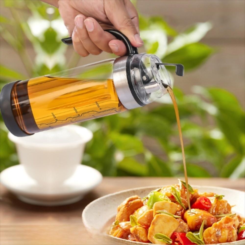 450/550ml Borosilicate Glass Oil Bottle Easy Refill Automatic Cap Lid Kitchen Oil Dispenser with Handle Glass Container