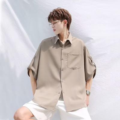 Hanging Five Quarter Sleeve Shirt For Men, Ice Silk Non Ironing Trendy Brand Top, Loose And Versatile Men'S Short Sleeved Shirt, Summer