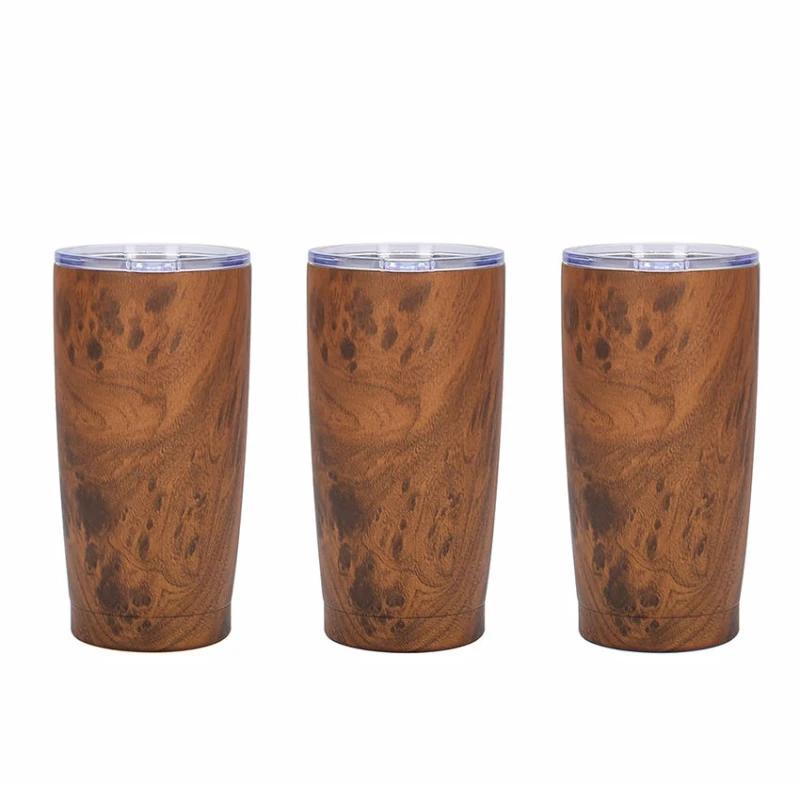 Vacuum Insulation Cold Thermal Water Bottle Stainless Steel 20oz Car Cup Wood Grain Thermal Coffee Cup to Carry Mug Thermos Hot