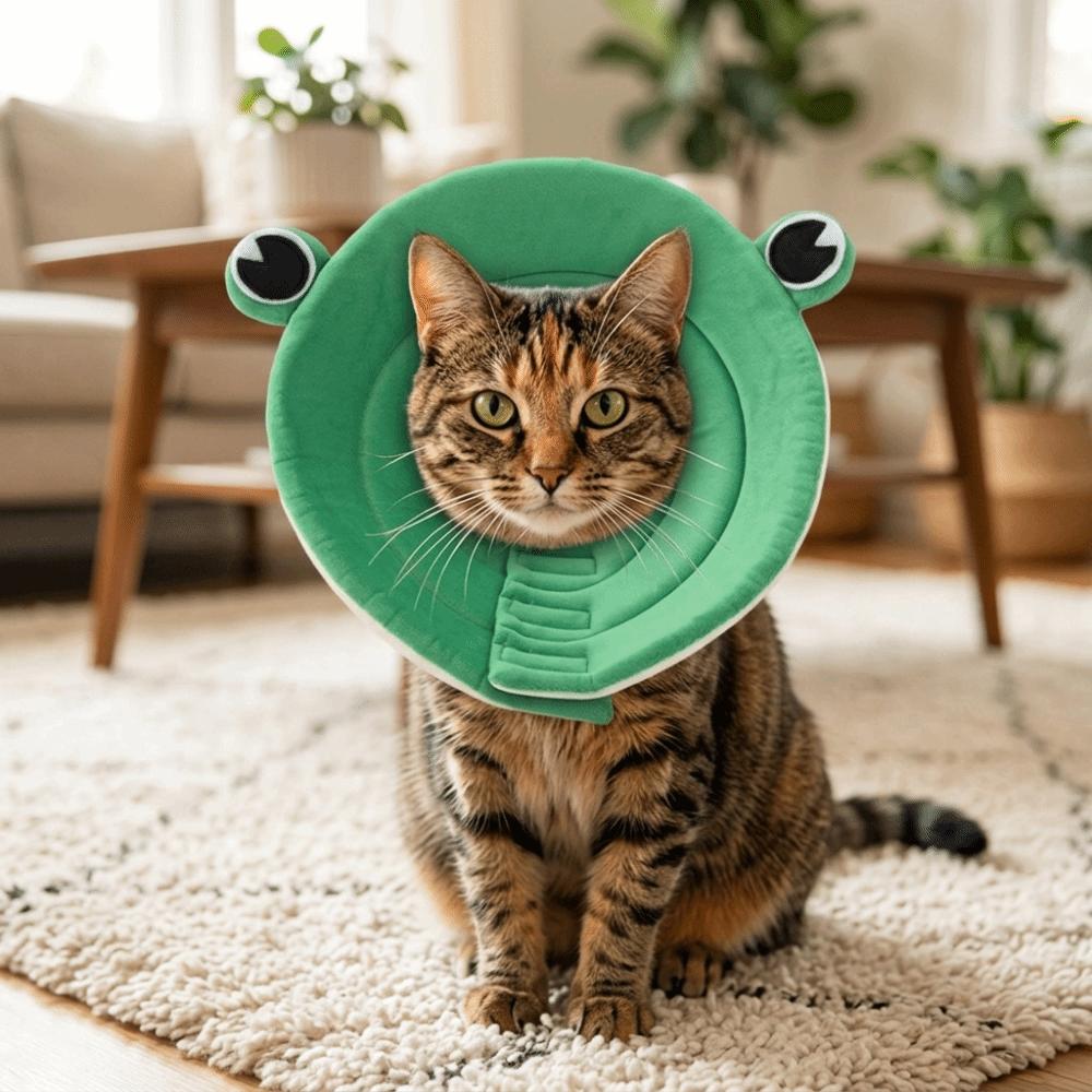 Soft Fabric Pet Recovery Collar Frog Shape Anti Licking Collar  Postoperative Care S