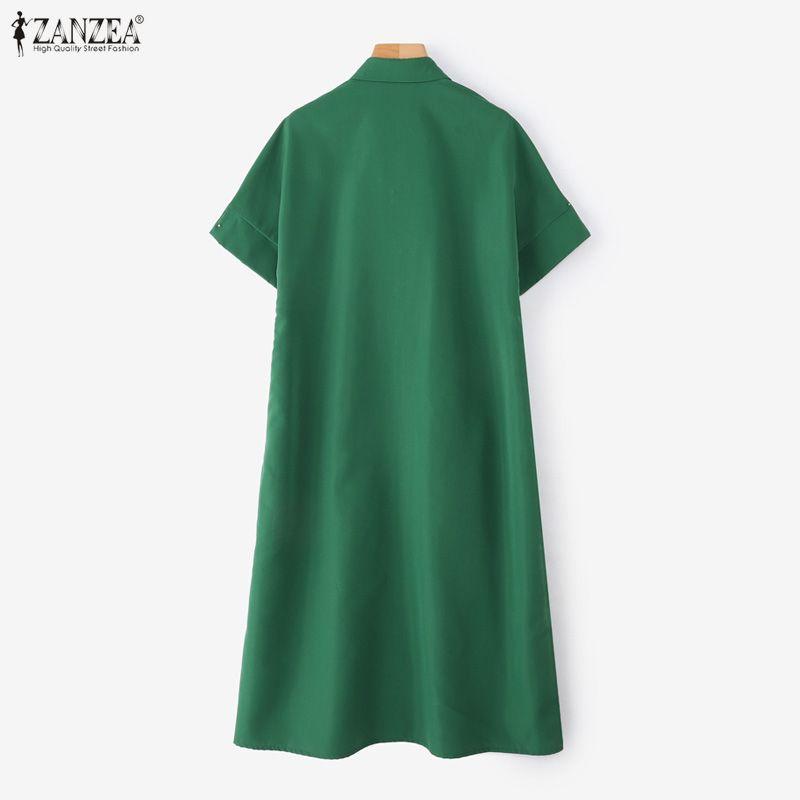 ZANZEA Women Casual Turn Down Collar Floral Embroidery Summer Short Sleeve Dress