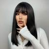 Long Black Wig for Women Black Wig with Bangs Long Straight Black Wig Synthetic