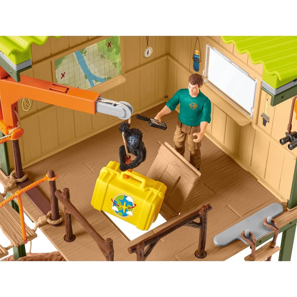 Schleich Wild Life Jungle Base Camp 42507 (Figure Playset with Rope Bridge for Imaginative Play)