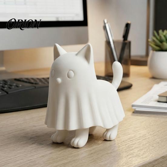 Personalized Festive Gift Ghost Cat Figurine, 3D Printed Cute Cloak Kitty Sculpture, Minimalist Halloween DIY Hand Painted Decor Tabletop Decor, Blank