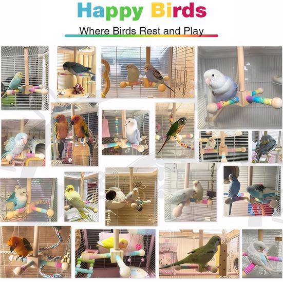 Birds Stand Perch Toy 360-degree Rotating Wooden Interactive Parrot Exercise Wheel Perch Toy Cage Accessory for Parakeets Budgies Lovebirds