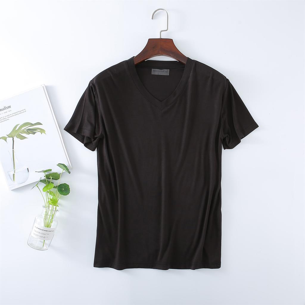 Herren Oversize Modal T-Shirt Kurzarm V-Ausschnitt T-Shirt Casual Sommer Klassisch Basic Tee Shirts ( L-8XL)