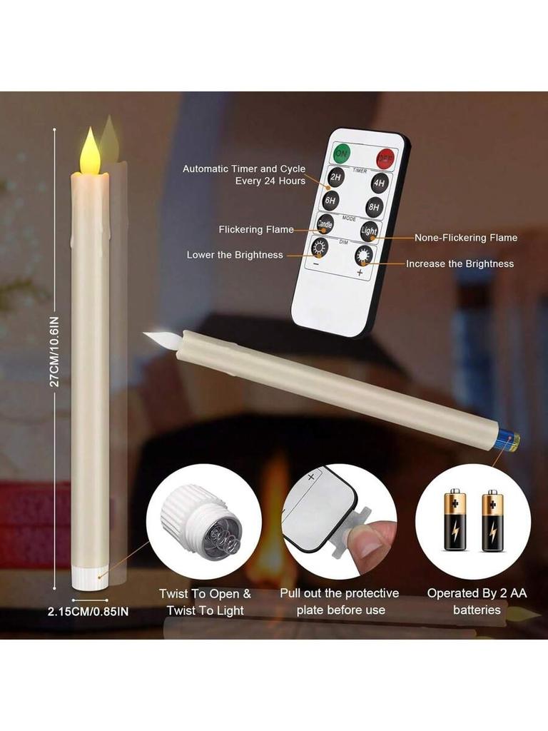 24 Pcs Flameless Taper Candles in Candleholders With Remote Timer , LED Candlesticks Flickering, Battery Operated Candles,