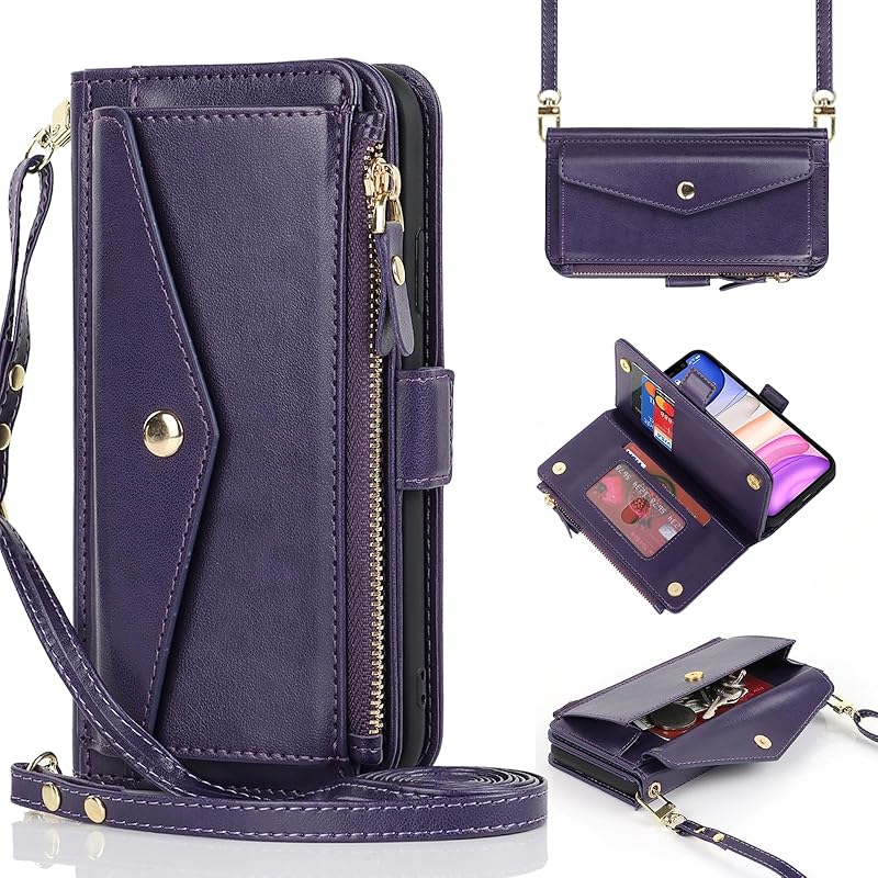 for iPhone 12 pro Wallet case,for iPhone 12 Phone case with Zipper Card Holders for Women Slots Crossbody Flip Folio Book Cover with Credit Card