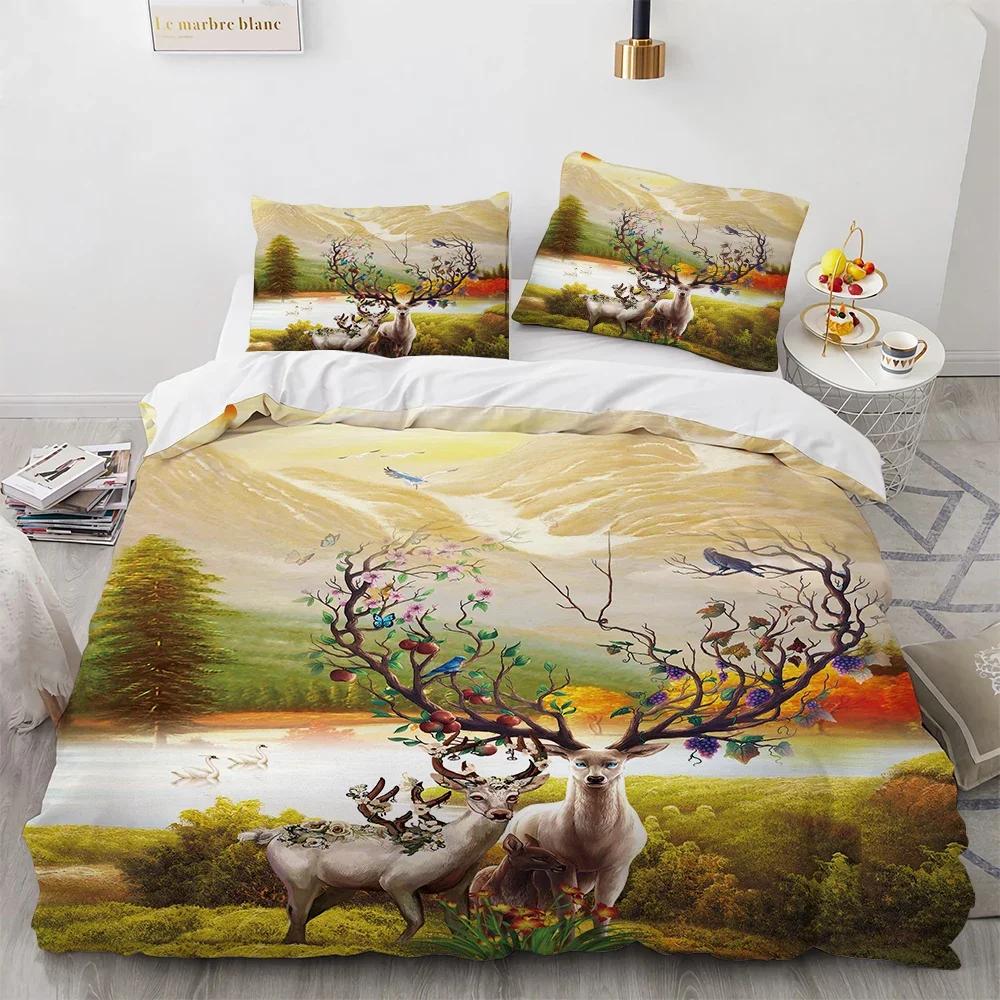 Black Theme Jungle Mose Soft Duvet Cover Set for Boy Ten Girl Bedrom Set 3D Print Grey Elk Der Soft Microfiber Warm Comforter Cover