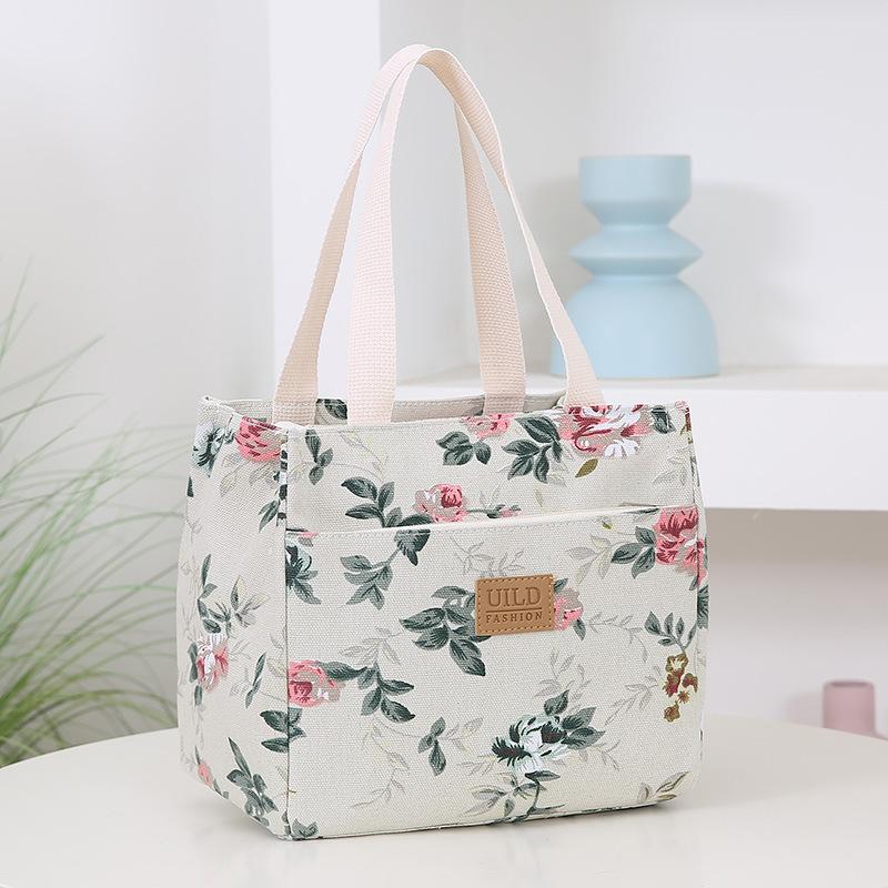 New canvas fashionable and lightweight handbag, hand carry to go to work, bring rice, lunch bag, aluminum foil insulation layer, lunch box bag
