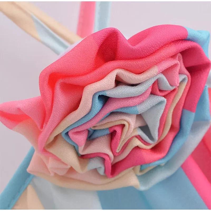 Цветное полосатое платье-халтер для женщин с 3D-цветком — фото 11