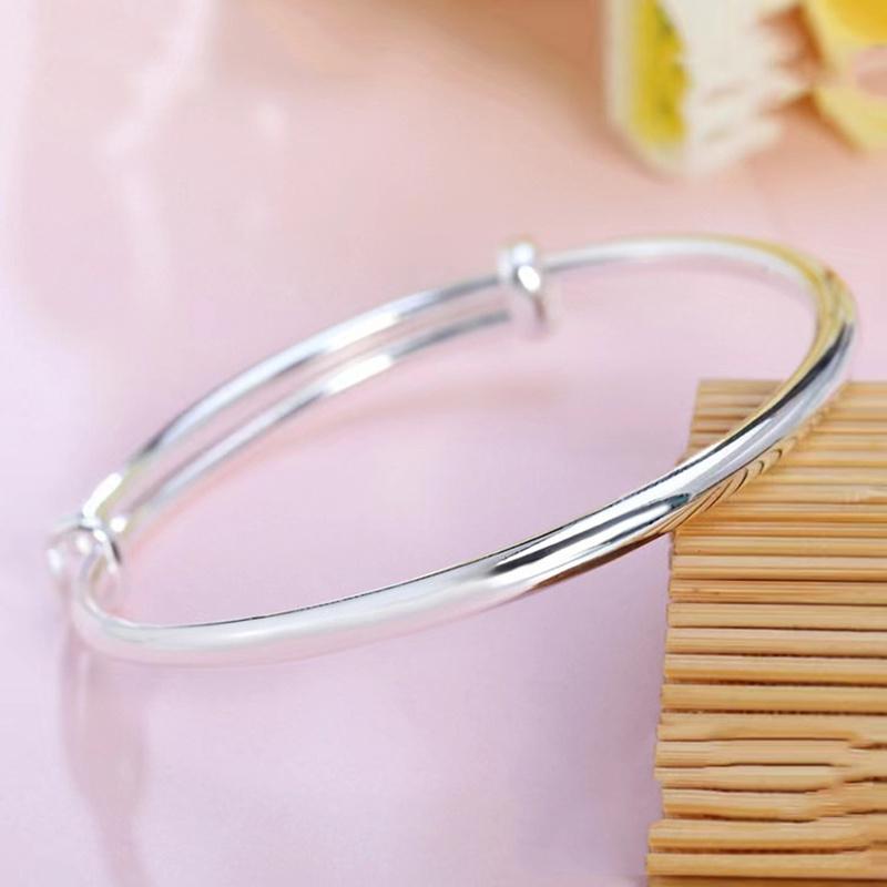 

925 Sterling Copper Bracelet Women s Charm Zircon Gift Glossy Round Belly Simple Bracelet Push Pull Adjustable China Mainland