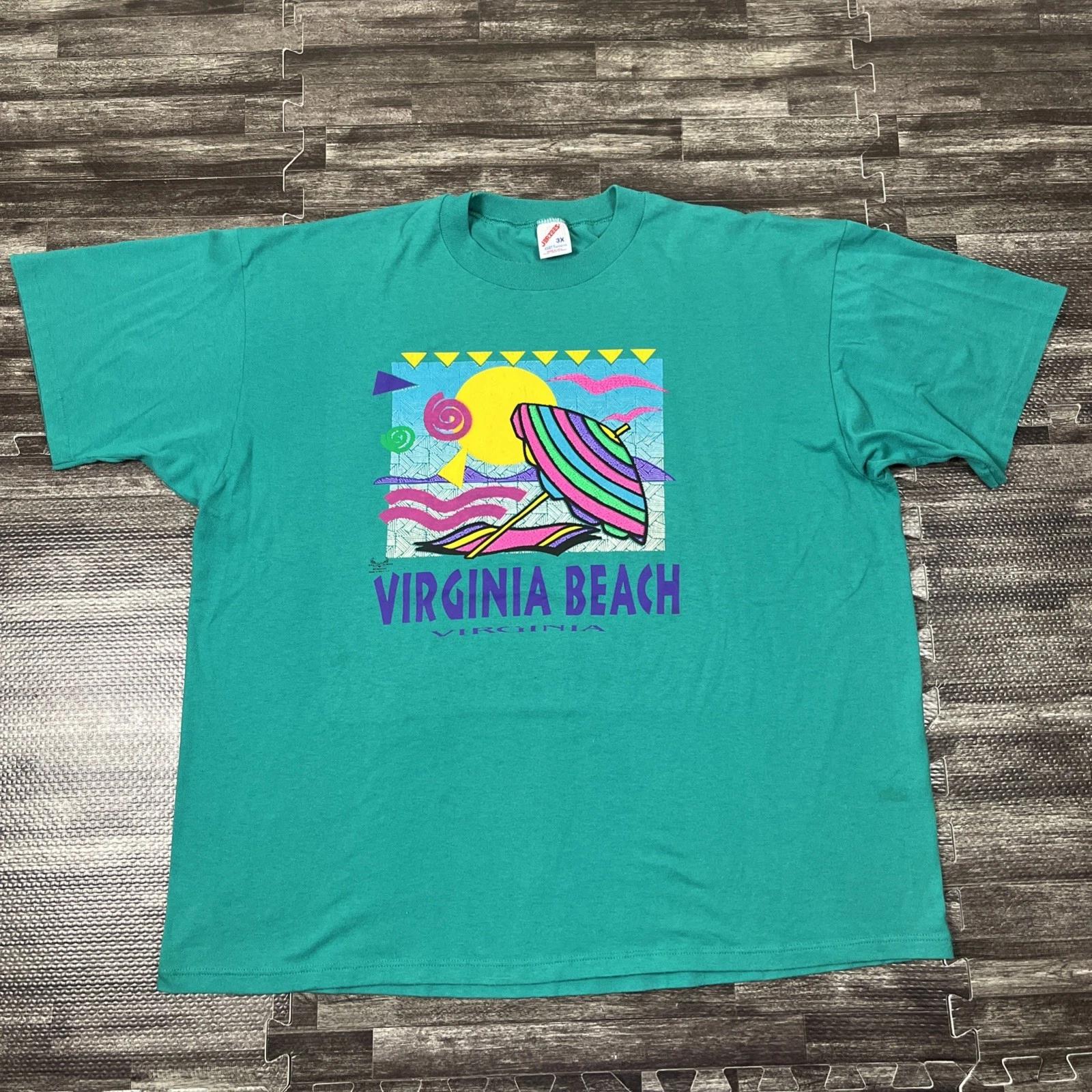 Vintage Virginia Beach Graphic Tshirt Green 3XL Beach Casual Fun Summer VTG 3XL