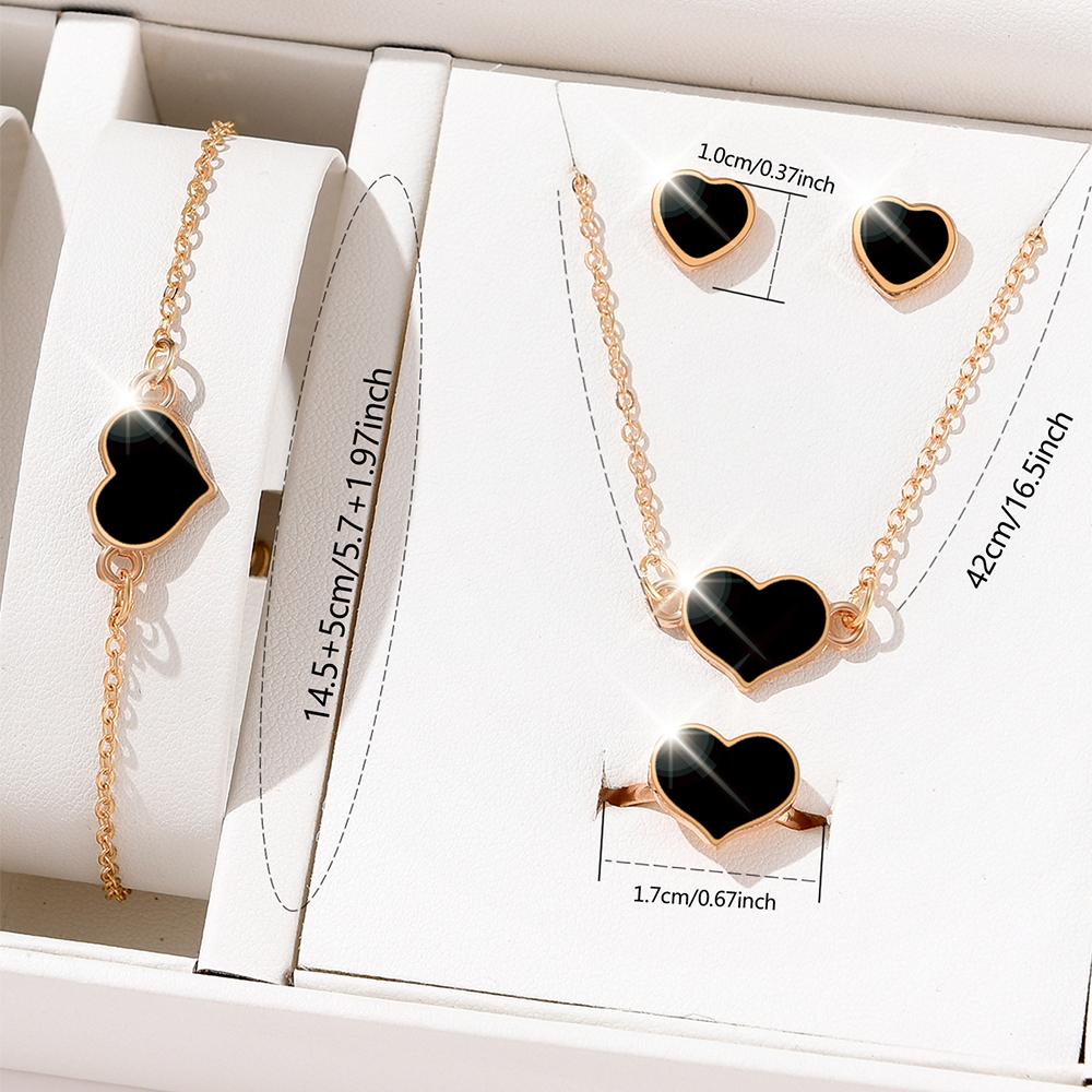 5 Piece Set Women Black Heart Zircon High End Fashion Creativity Suitable Gift Giving Necklaces Bracelets Rings Earrings Set