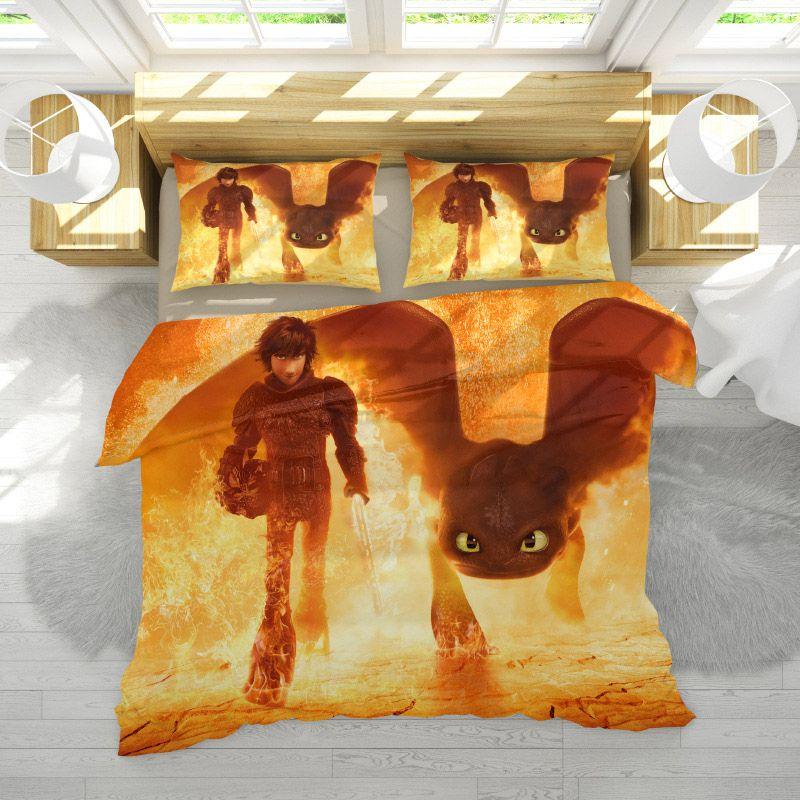 Luxurious How To Train Your Dragon Design Bedding Set With Duvet Cover Pillowcase