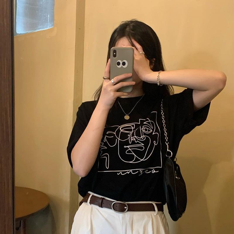 Women's Summer Korean Short-Sleeve Loose-Fit T-Shirt, Round Neck, Versatile Style for Couples and Students