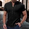 Nova Camiseta Masculina de Manga Curta com Botões Camisa de Algodão Linho Roupas Casuais Masculinas Tops Populares para Homens
