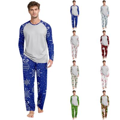 Men's Printed Round Neck Top Casual Comfortable Long-Sleeved Pants Pajama Set