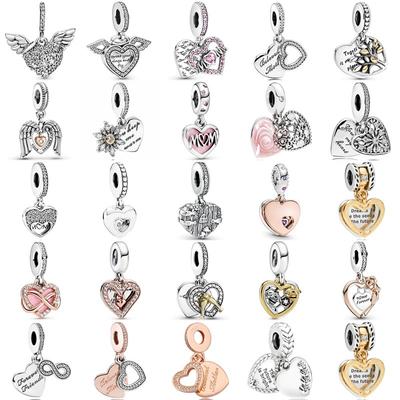 New 925 Sterling Silver Charm Freehand Mum Heart & Angel Wings Family Tree Pendant Bead Fit Fasion Bracelet Bangle Diy Jewelry