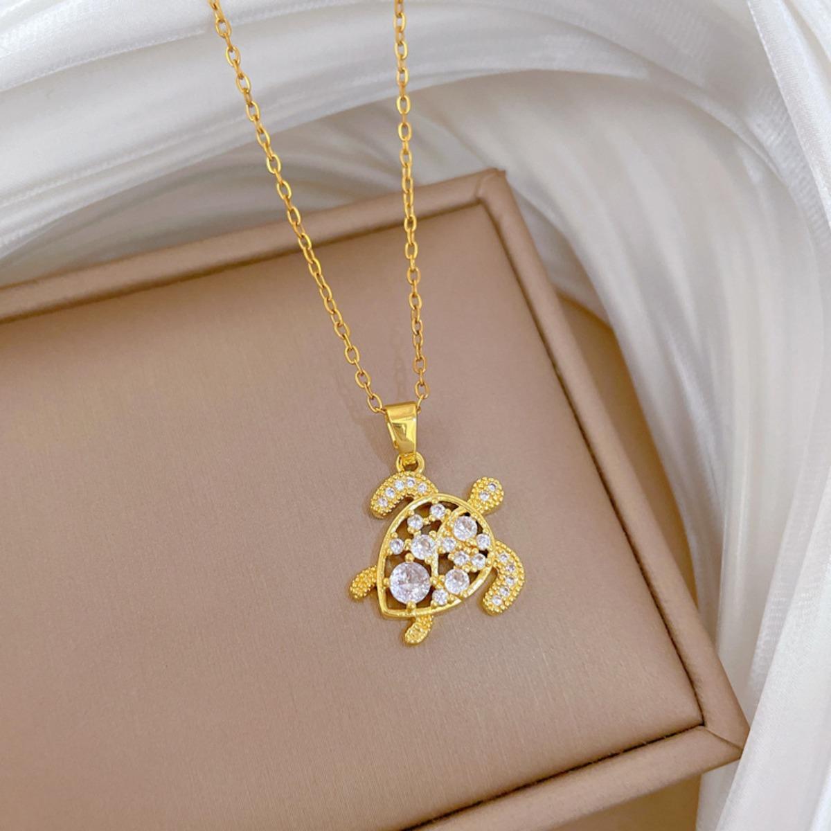 

Boho Gold Color Zircon Turtle Pendant Necklaces for Women Men Stainless Steel Chain Cute Turtle Jewelry Accessories Gifts
