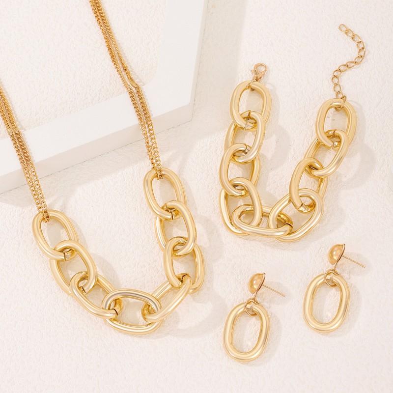 Chunky Chain Jewelry Set Women Minimalist Punk Hip Hop Necklace Earring Bracelet Combo In Gold