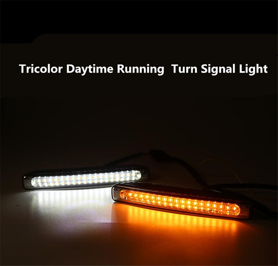 LED Tricolor Daytime Running Turn Signal Light Car Fog Driving Lamp White+Amber