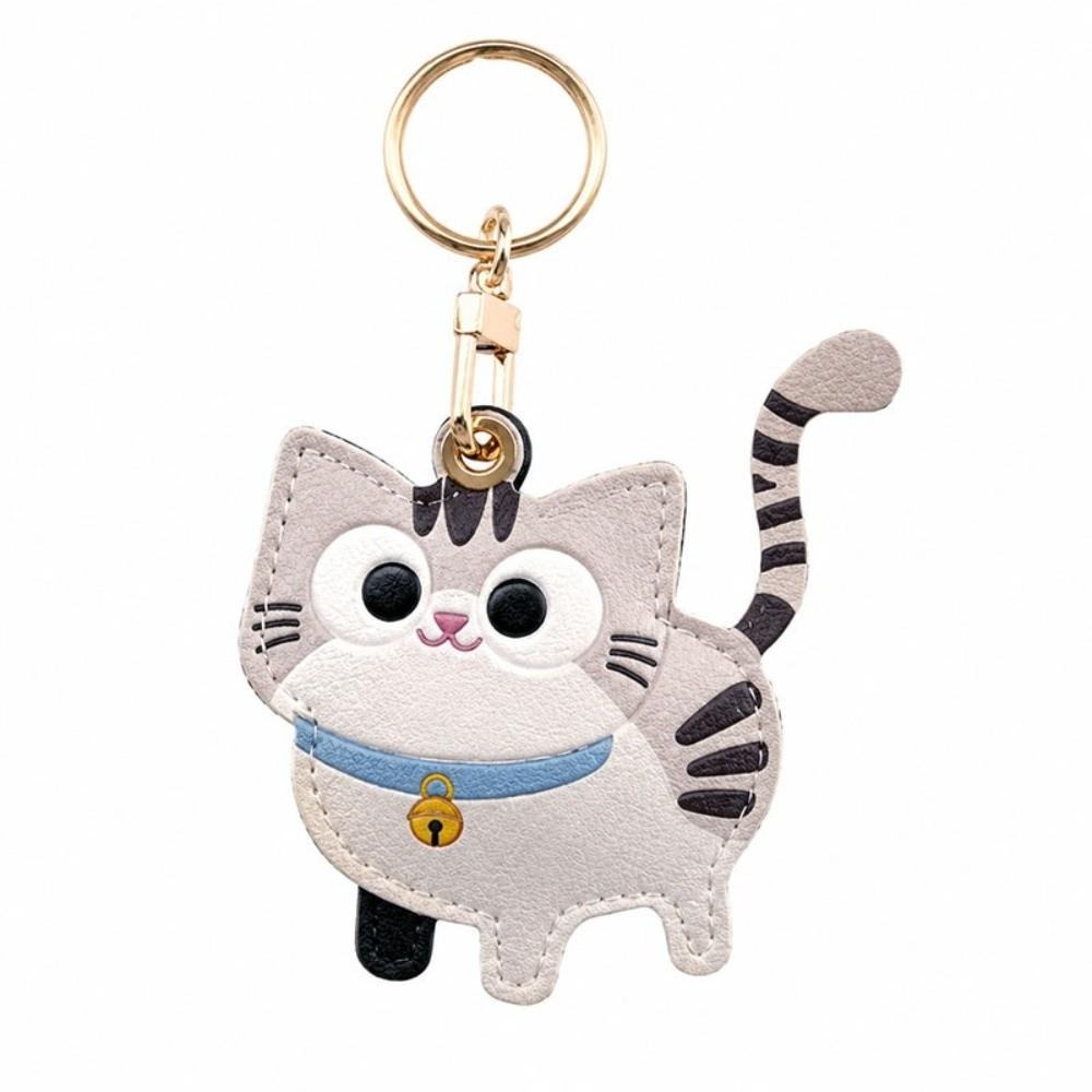 Cat Design Kitty Access Card Cover Leather Material Cat Keychain Creative ID Card Holder  Women