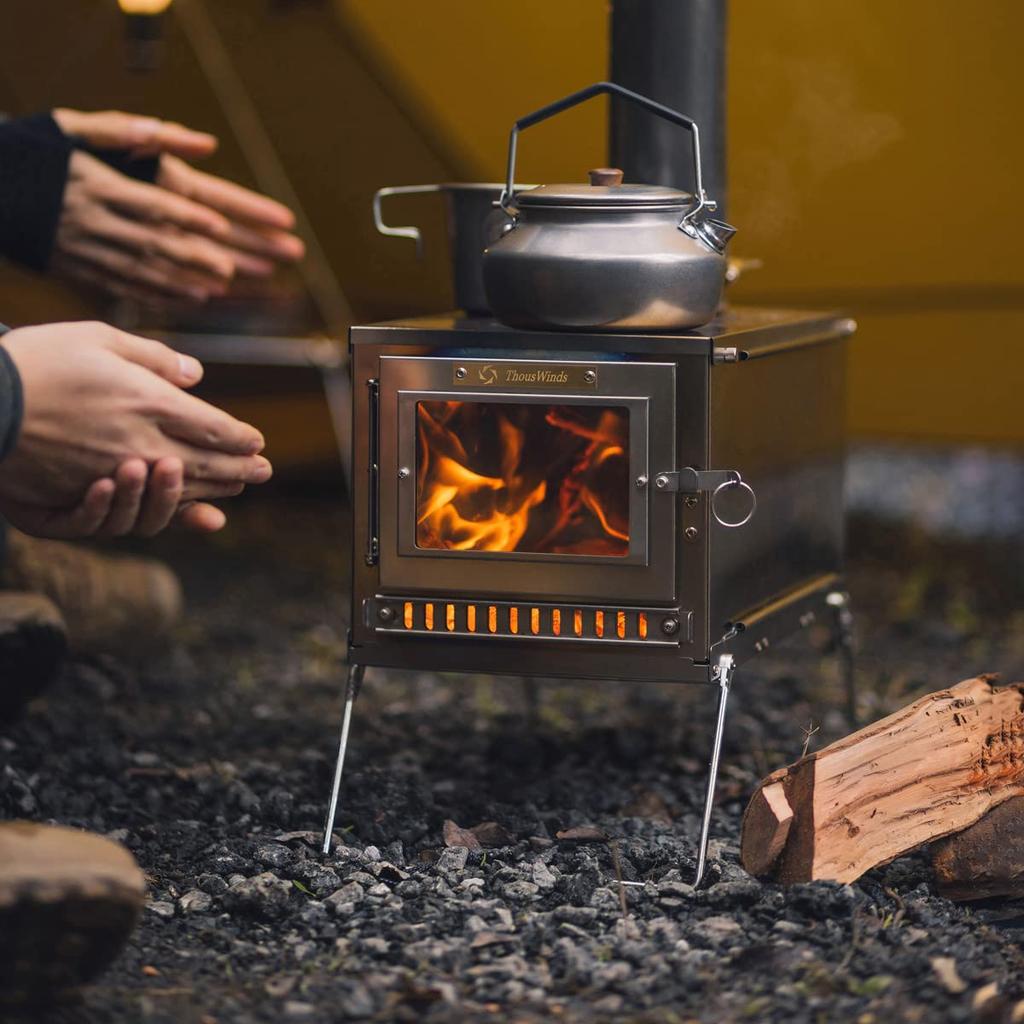 Thous Winds Compact and Lightweight Titanium Wood Stove, Foldable for Camping, Outdoors, Tents, BBQ, Cooking, Fireplace, with Chimney and Storage Bag