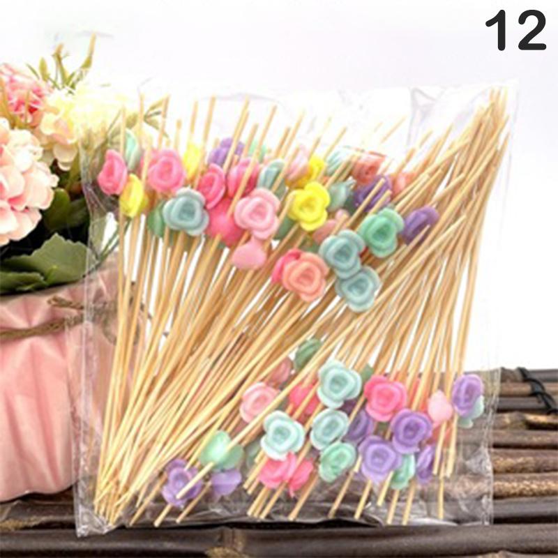 Disposable Bamboo Skewers Food Picks Buffet Cupcake Fruit Fork Party Cake Dessert Salad Vegetable Sticks Toothpick Skewer