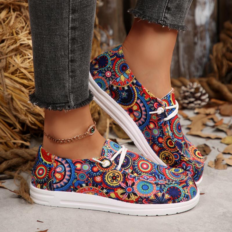 Fashion 2025 Women Sneakers Lightweight Floral Print Canvas Shoes Comfy Walking Flat Sneakers Women Slip-on Round Toe Casual Shoes Women