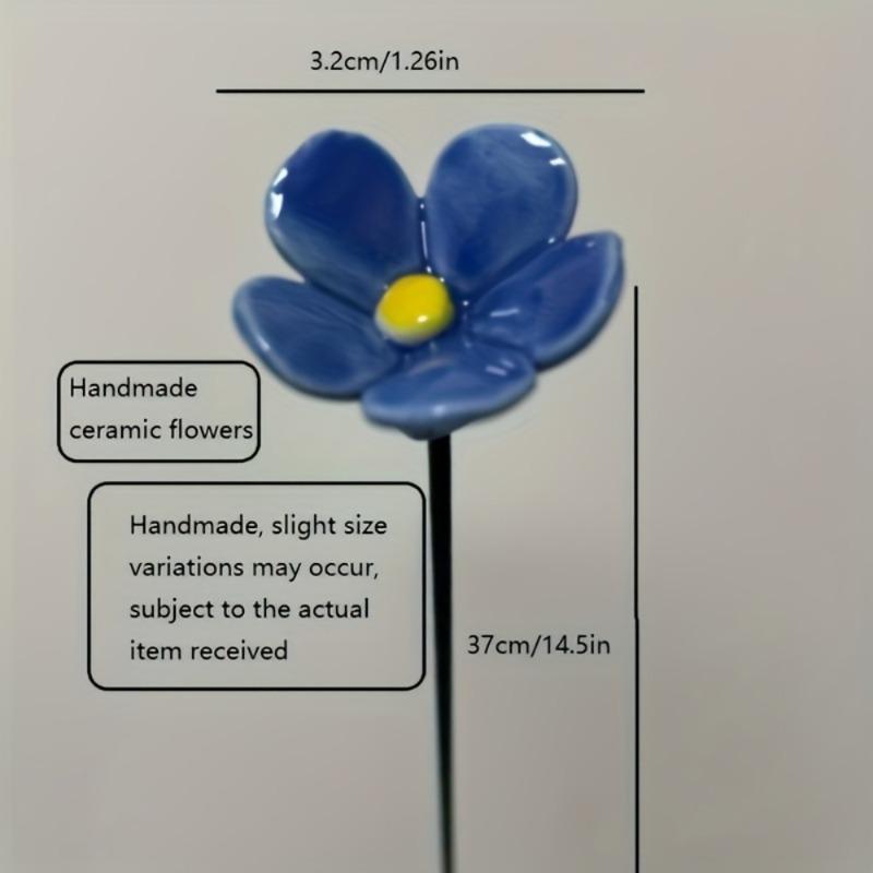 10pcs Forget-Me-Not Ceramic Flowers Handcrafted Fade-Resistant Pottery Decor for Indoor/Outdoor Home Decoration Preserved Flower