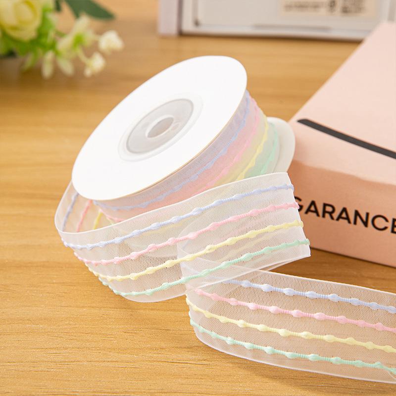 10yards/Roll Bow Ribbon Transparent Rainbow Color DIY Silk Ribbon 9 Meters Bouquet Gift Packaging 2.5cm Bubble