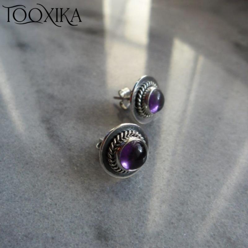 

Tooxika Silver Zirconia Violet Earrings Bohemian Retro Lace Amethyst Earrings