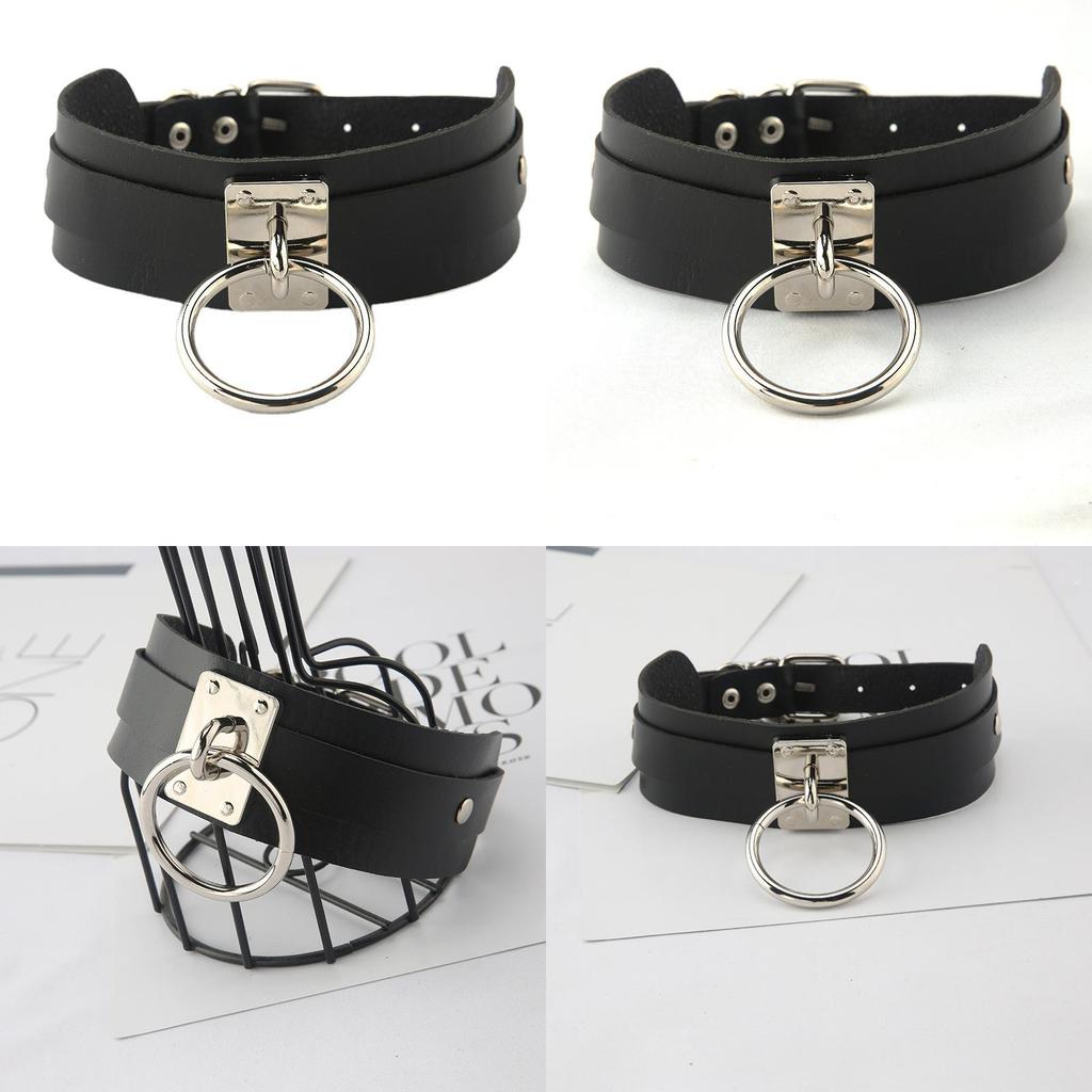 Fashion Solid Color Large Metal Ring Decoration Women Pu Leather Collar Necklace For Adult Women