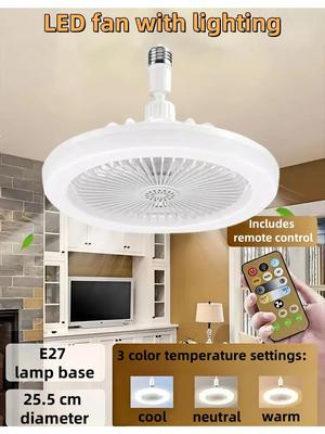 Intelligenter 2-in-1 Deckenventilator mit LED-Licht Leiser 30W E27 Dimmbare Ventilatorlampe mit Fernbedienung Verstellbare Luftauslassöffnung für Schlafzimmer Wohnzimmer Küche