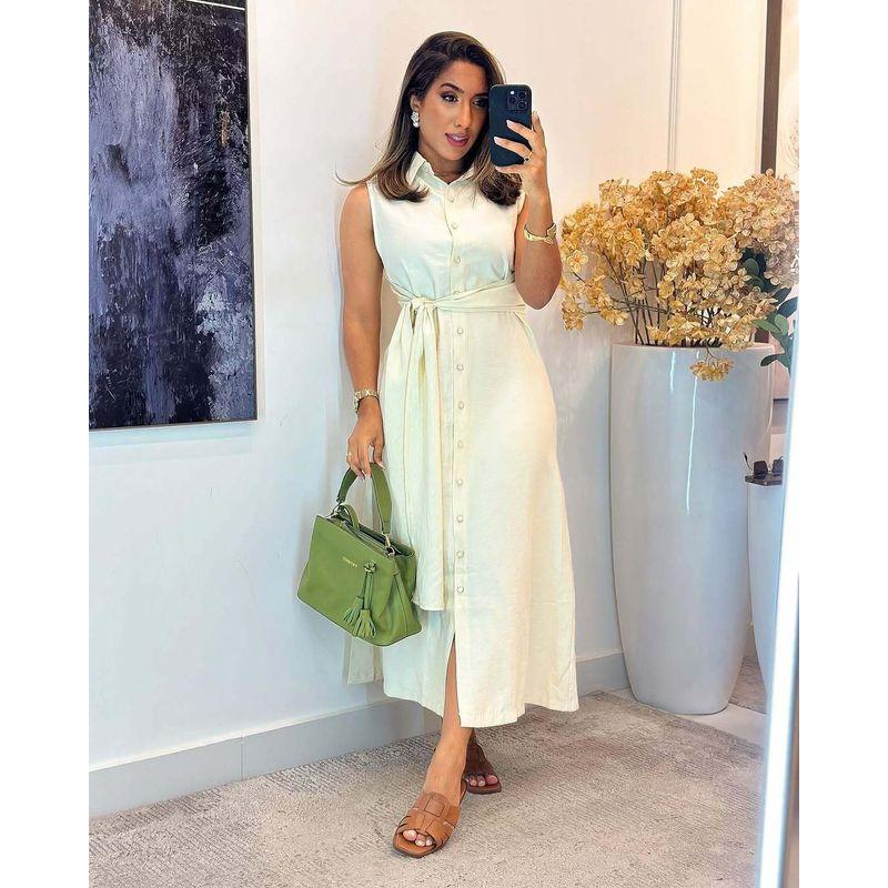 

Waist up Shirt Dress Women clothes 2025 New Elegant All-Match Fashion Sleeveless Shirts Jumpsuit Long dress B215 beige 2XL