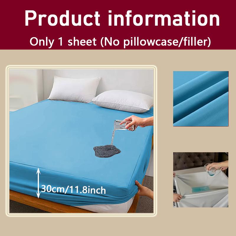 

1PC Solid Color Waterproof Bed Sheet and Fitted Sheet,Waterproof Mattress Protector,30cm Deep Pocket Bed Sheet,Comfortable Bedding 90*200cm 1pc sheet only