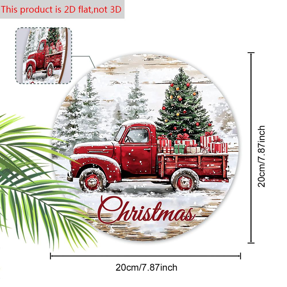 Hölzliches Weihnachtsschild mit klassischem rotem Pickup-Truck-Muster, warmes winterliches Weihnachtsornament zur Dekoration für Haustür/Wand, ideale Weihnachtsdekoration