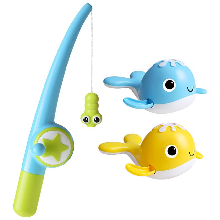 Magnet Infant Bath Fishing Playthings Wind-up Swimming Whales Bathtub Toy Fishing Games Water Tub Playthings Kit featuring Fishing Pole Net ideal for