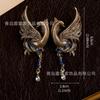 French Earrings Niche Heavy Industry Alloy Inlaid With Diamonds Oriental Luxury Light Vintage Swan Style Antique High-end Feel