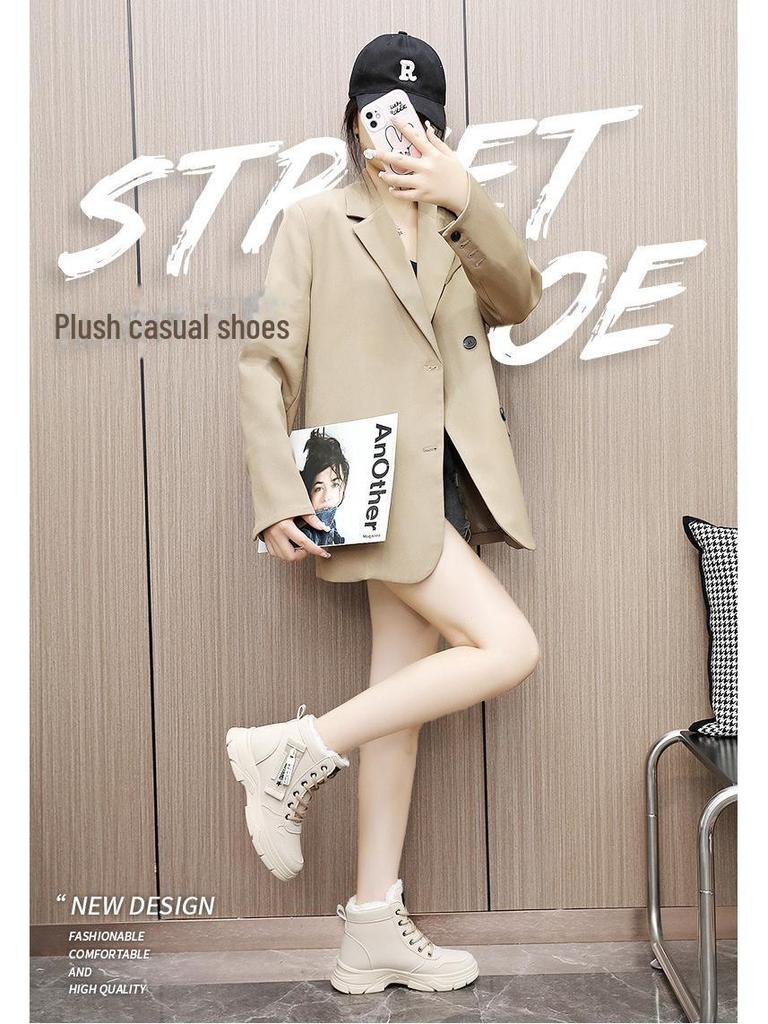 W2557 Women's Trendy 2024 Winter Martin Boots - Thick-Soled, Plus Velvet Cotton Shoes for Heightening and Street Style