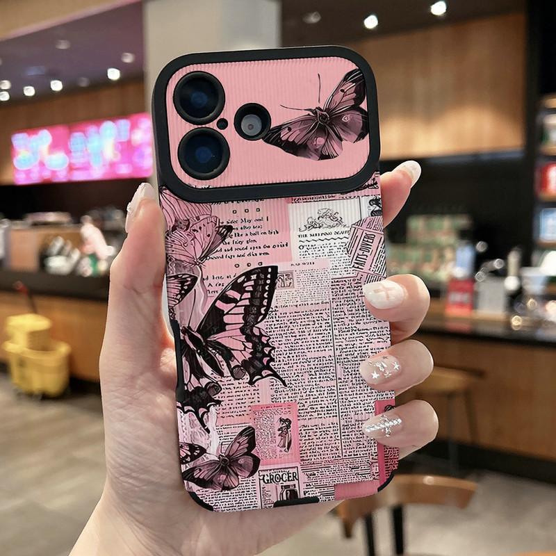 

Милый чехол для телефона из мягкого силикона с принтом бабочек и задней крышкой из кожи с вертикальной текстурой, с полной защитой объектива камеры для iPhone 17 Honor 300 Pro