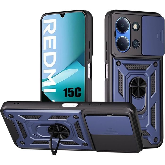 Coque de Protection - E.F.CONNECTION - pour Xiaomi Redmi 15C 4G/5G - avec Cache Caméra Anti-Rayures - Bleu Marine