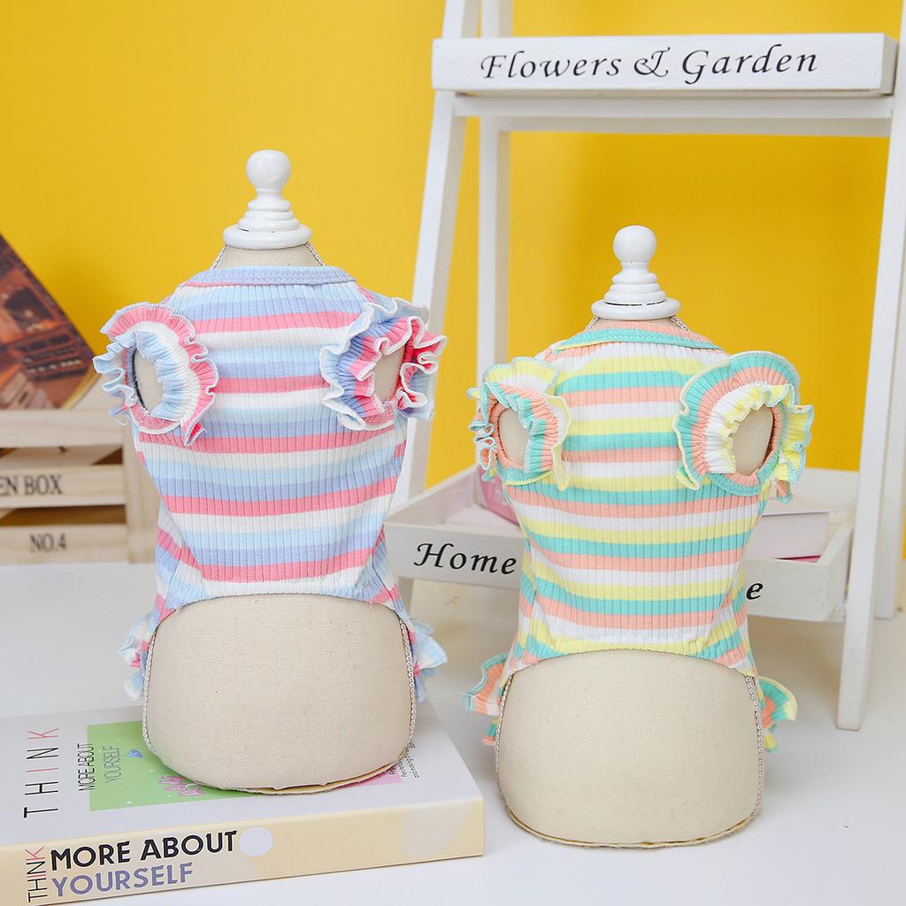 2023 New Pet Clothes Spring and Summer Wholesale Dog Skirt Dog Clothes New Clothing Striped Flower Vest