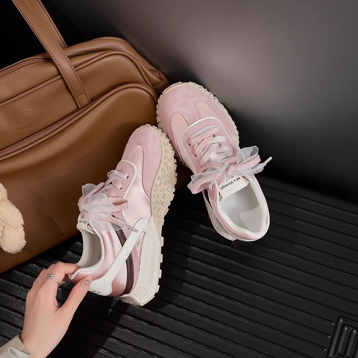 

Платформенные кроссовки в гонконгском стиле женские 2025 весна и осень новые увеличивающие рост кроссовки Форреста Гампа универсальные повседневные спортивные дышащие 40 розовый