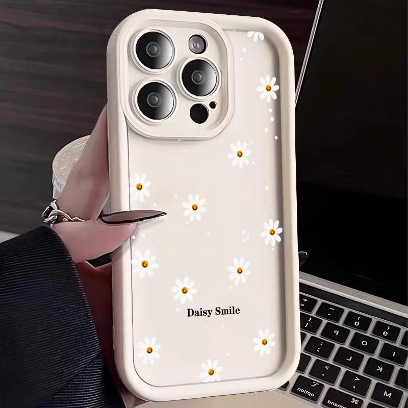 Daisy Flower Pattern Silicone Phone Case For iPhone 17 Pro 16 15 14 13 12 11 Pro Max 7 8 Plus XS Shockproof Matte TPU Soft Cover