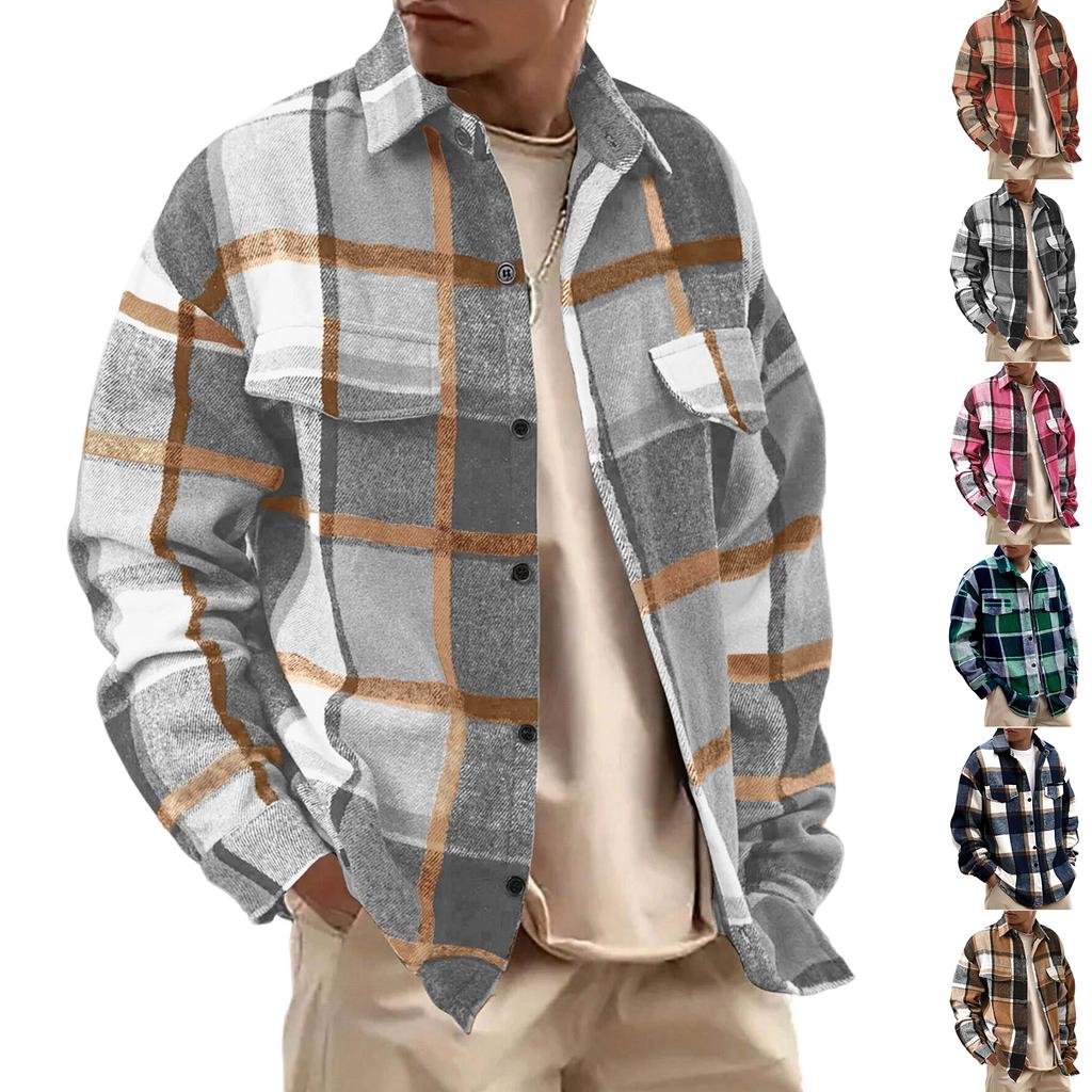 Men's Flannel Shirts Button Down Plaid Shirt Long Sleeve Collared Shirts Jacket Casual Fashion Shacket With